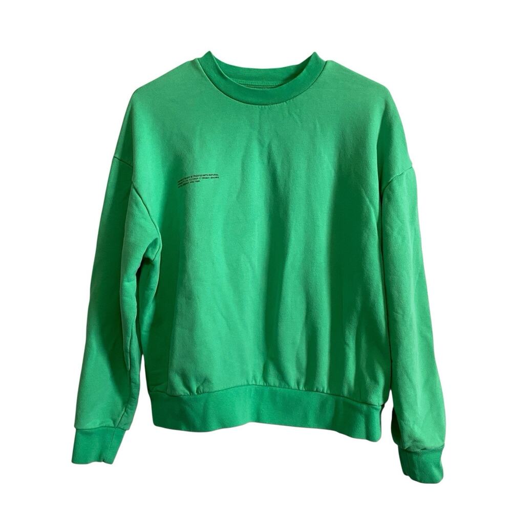 Pangaia Green Rib Knit Crewneck Small Long Sleeve Organic Cotton Text Printed